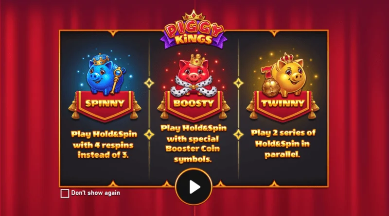 Piggy Kings - tela principal com três porquinhos e bobinas